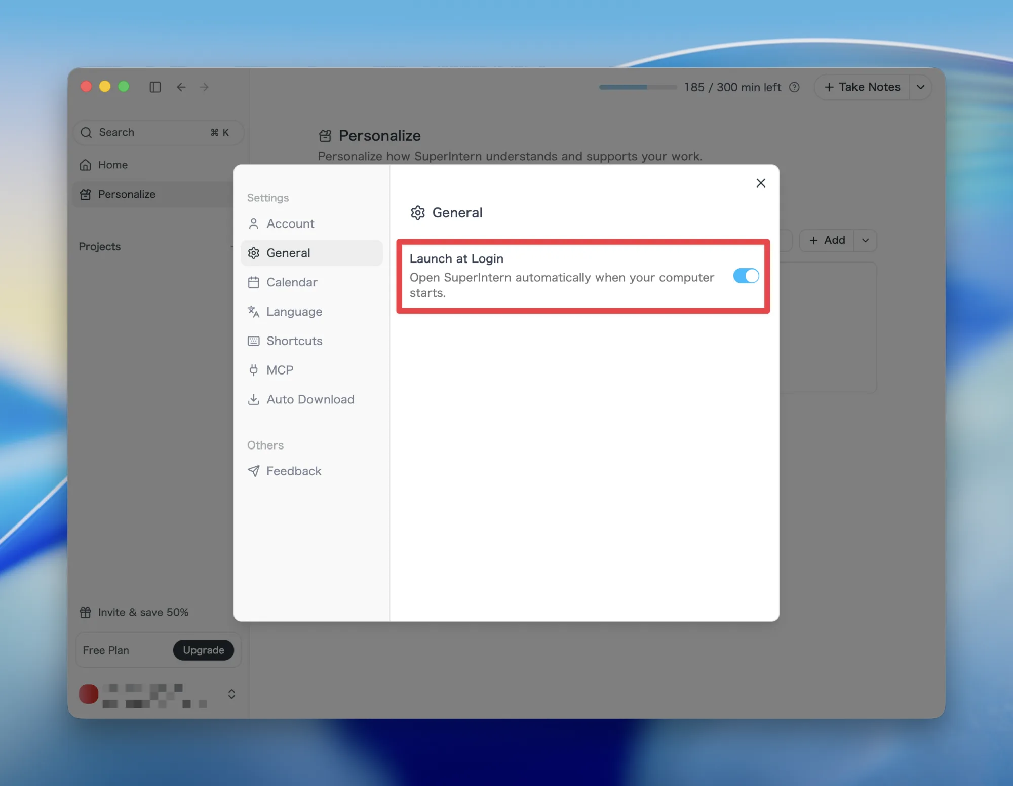 Die Einstellung für den Autostart