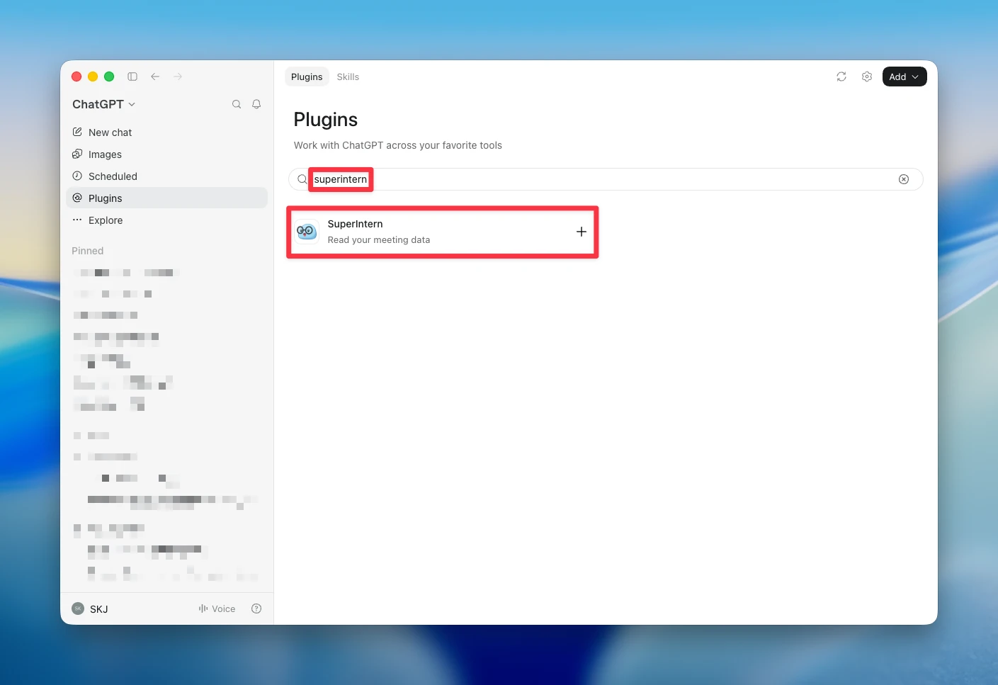 SuperIntern in the ChatGPT plugin directory