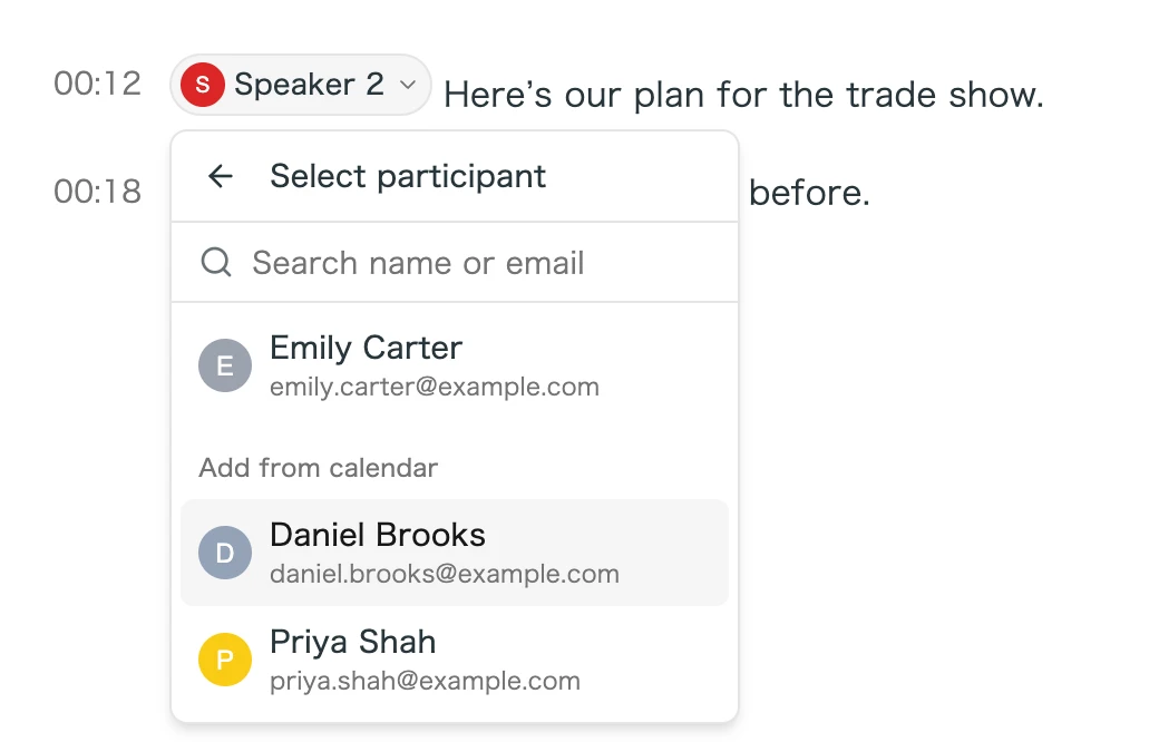 Die Gruppe „Add from calendar“ in Select participant