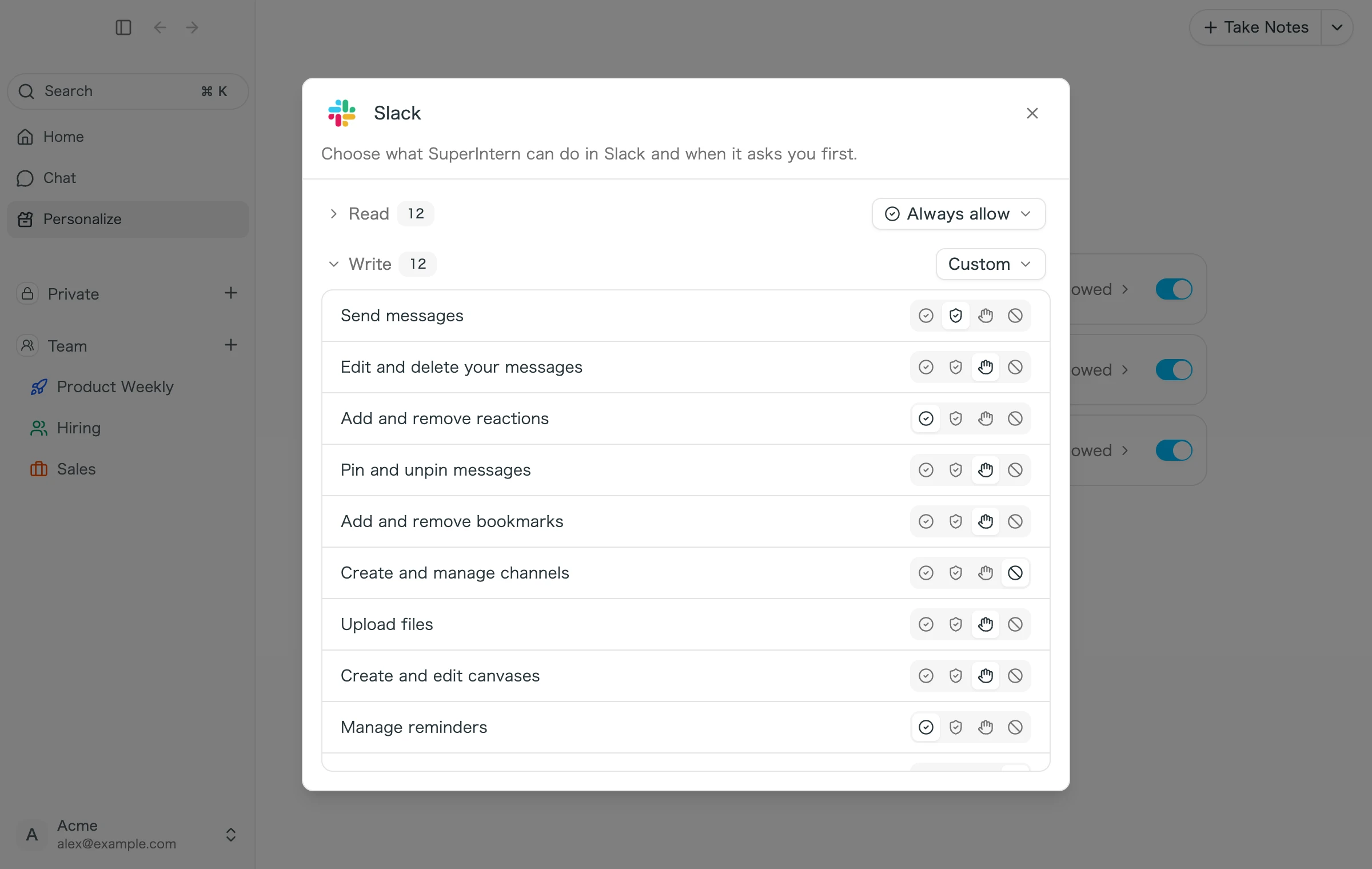 Der Tab „Apps“ unter „Personalize“