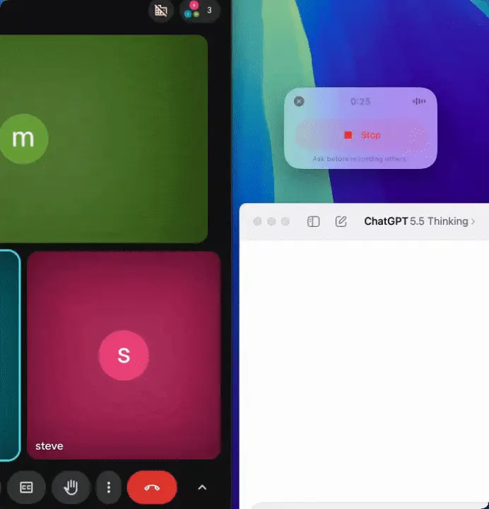 Recording screen