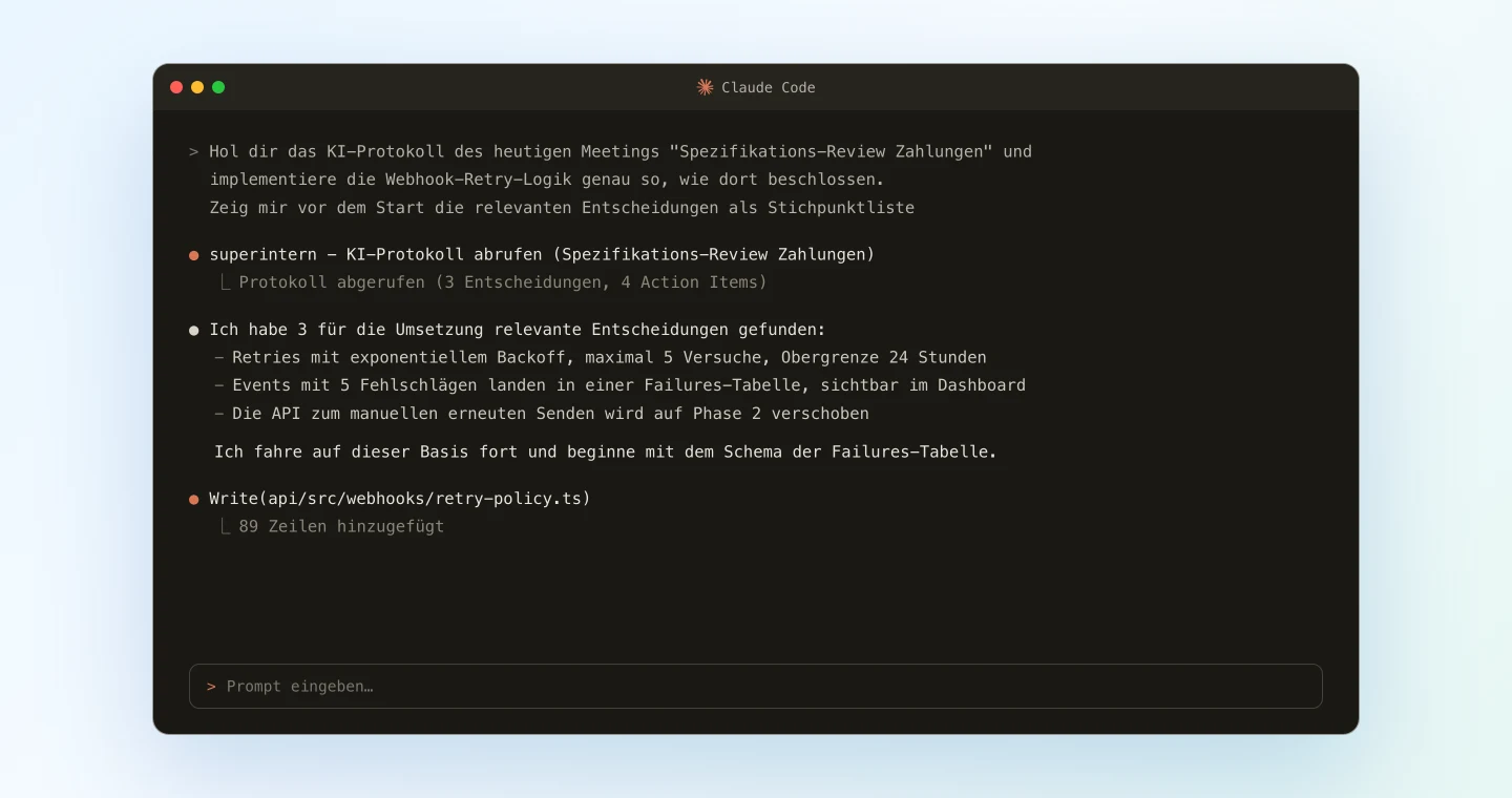 Claude Code setzt auf Basis des Review-Protokolls um