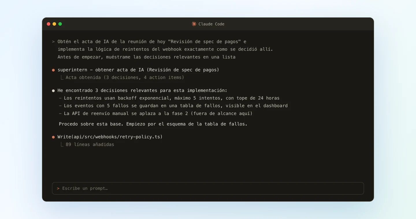 Claude Code implementando a partir del acta de la revisión de spec