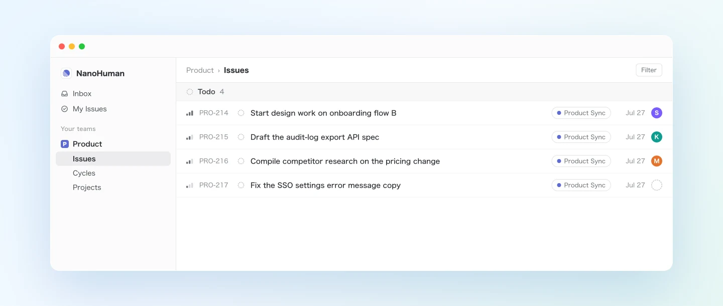 The issues Claude filed in Linear's Product team