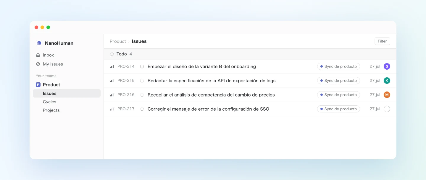 Los issues que Claude creó en el equipo Product de Linear