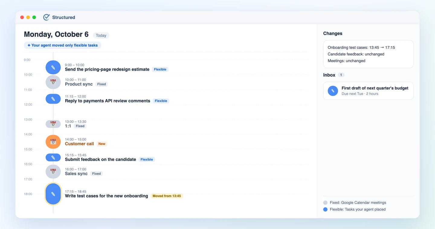 Structured plan after an outside call was booked, with only flexible tasks moved