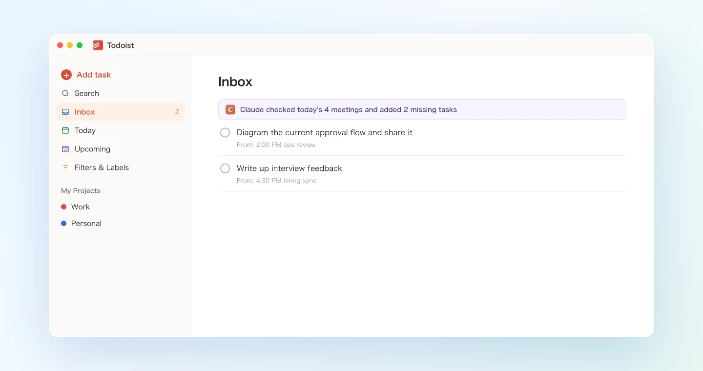 End-of-day sweep adding missed tasks to the Todoist inbox