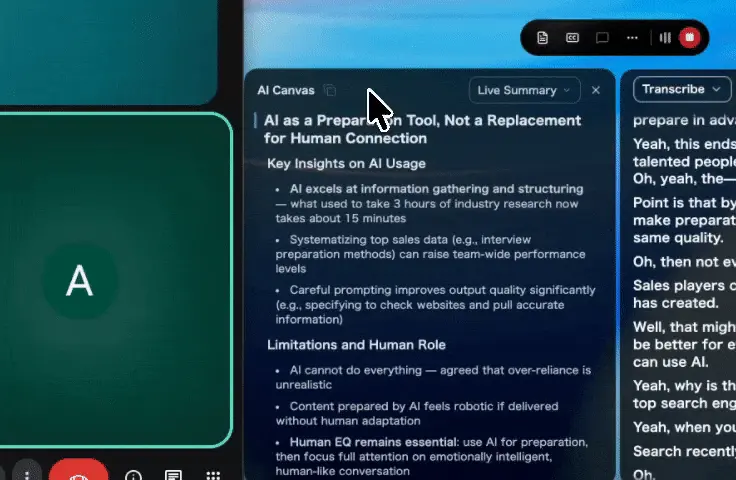 SuperIntern AI Canvas in a live meeting