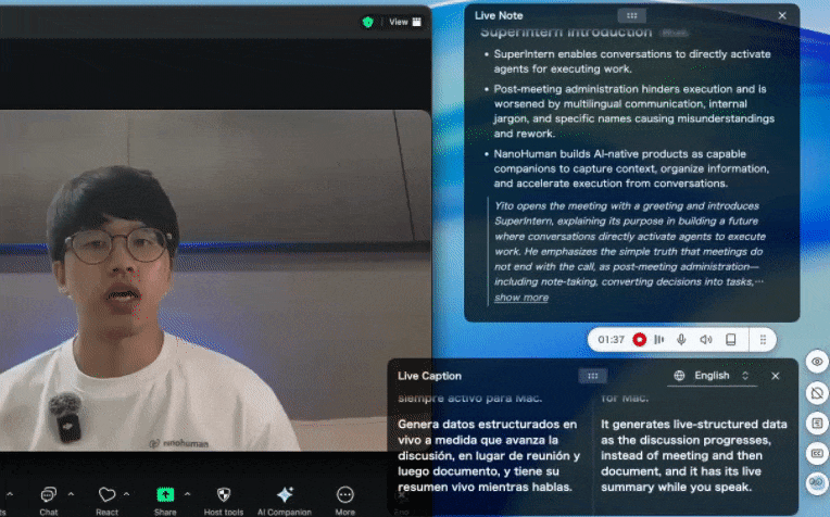 SuperIntern Real-Time Summary & Subtitle Screen