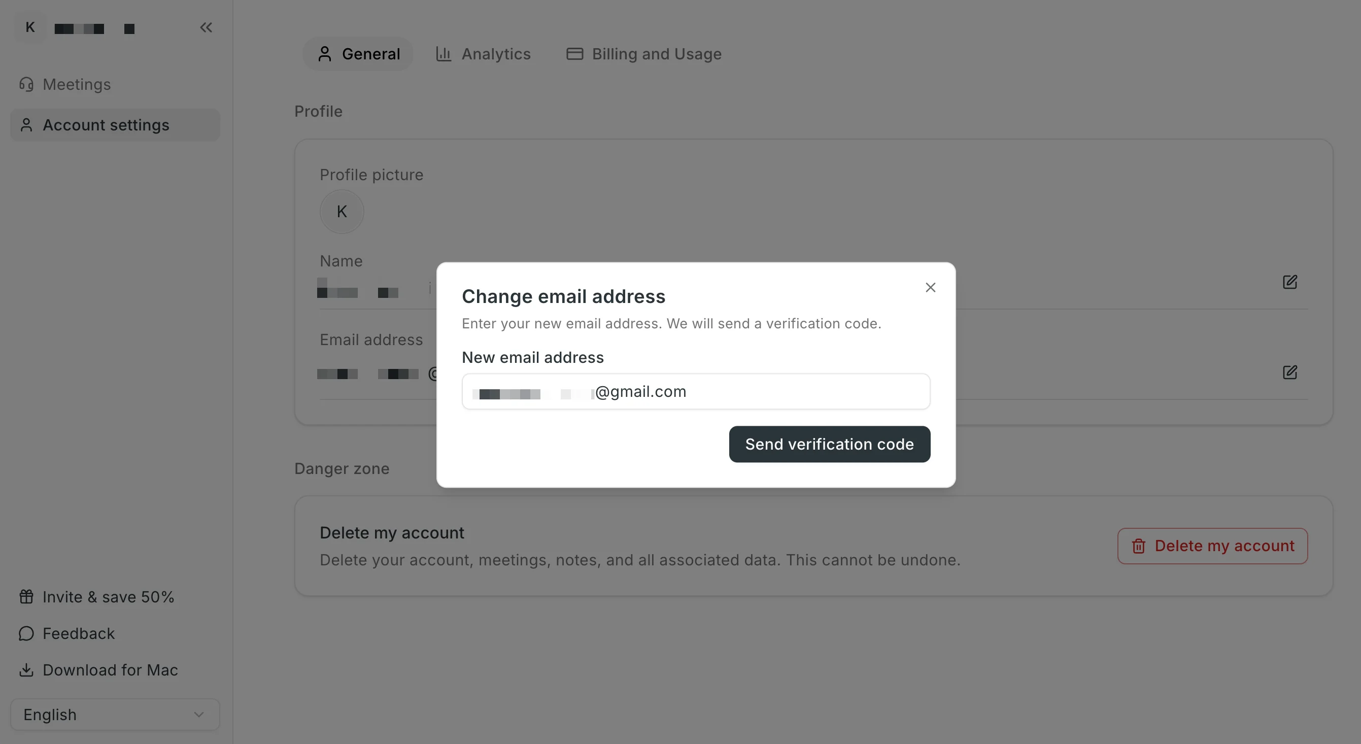 Neue E-Mail-Adresse eingeben und Bestätigungscode senden