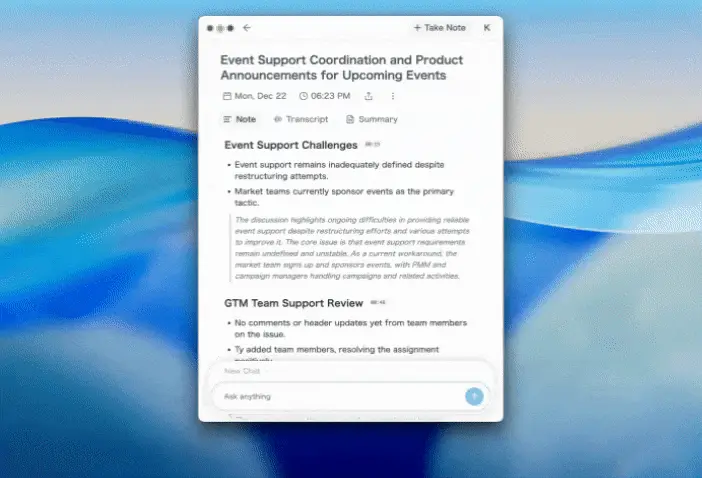 SuperIntern Post-Meeting Chat Screen