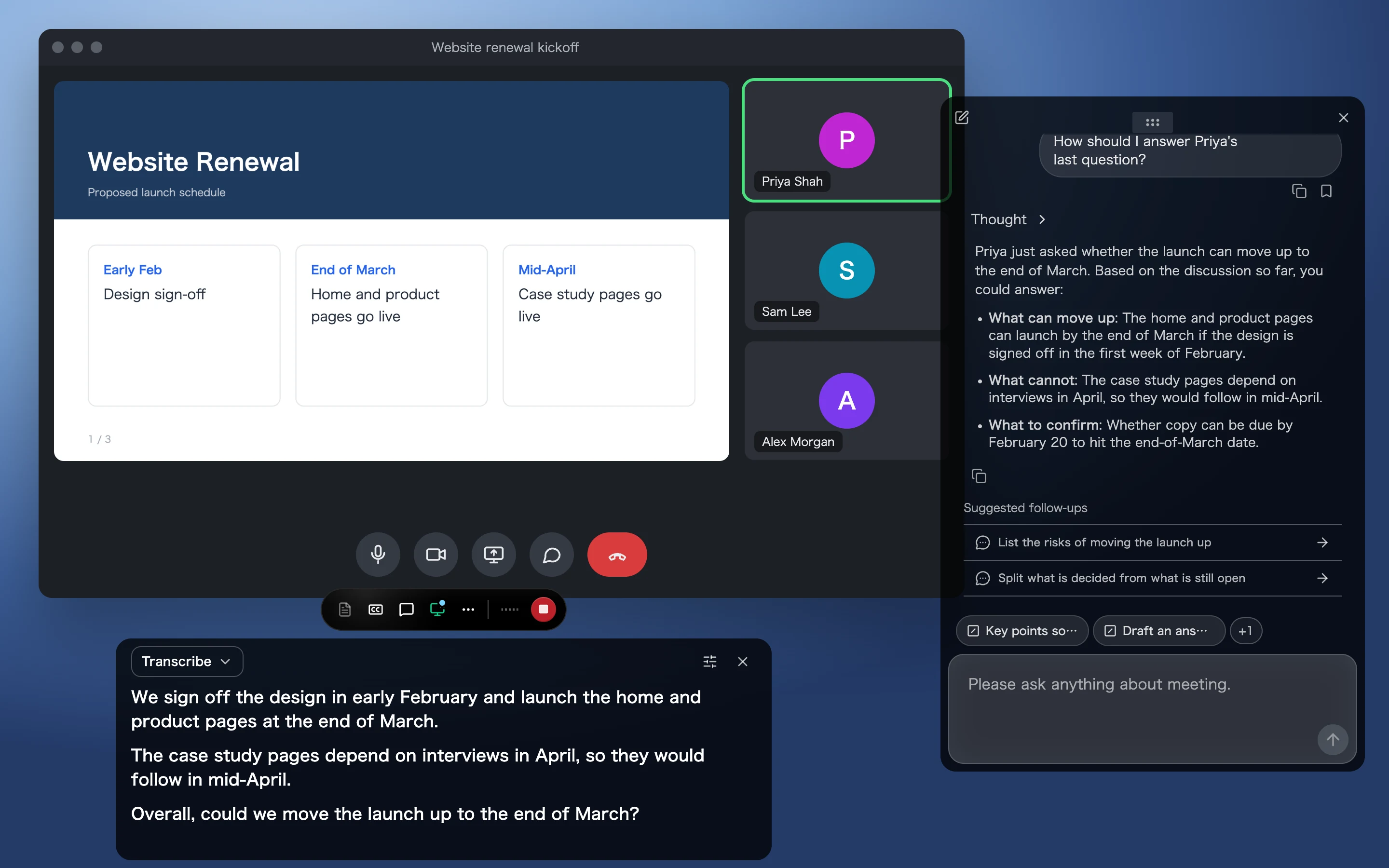 Im Meeting-Chat nachfragen, wie man auf die gerade gestellte Frage antwortet