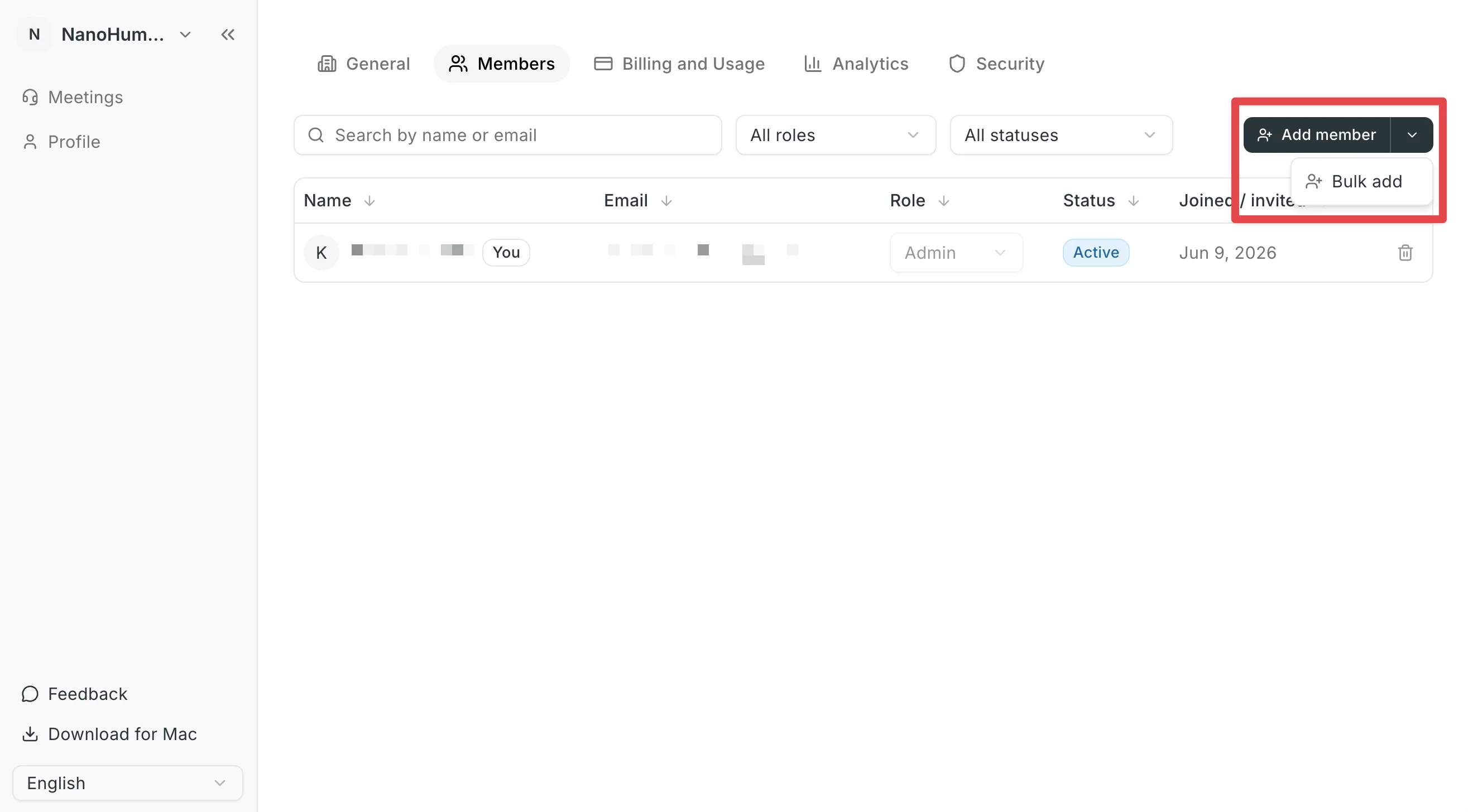 Invite buttons on the Members tab
