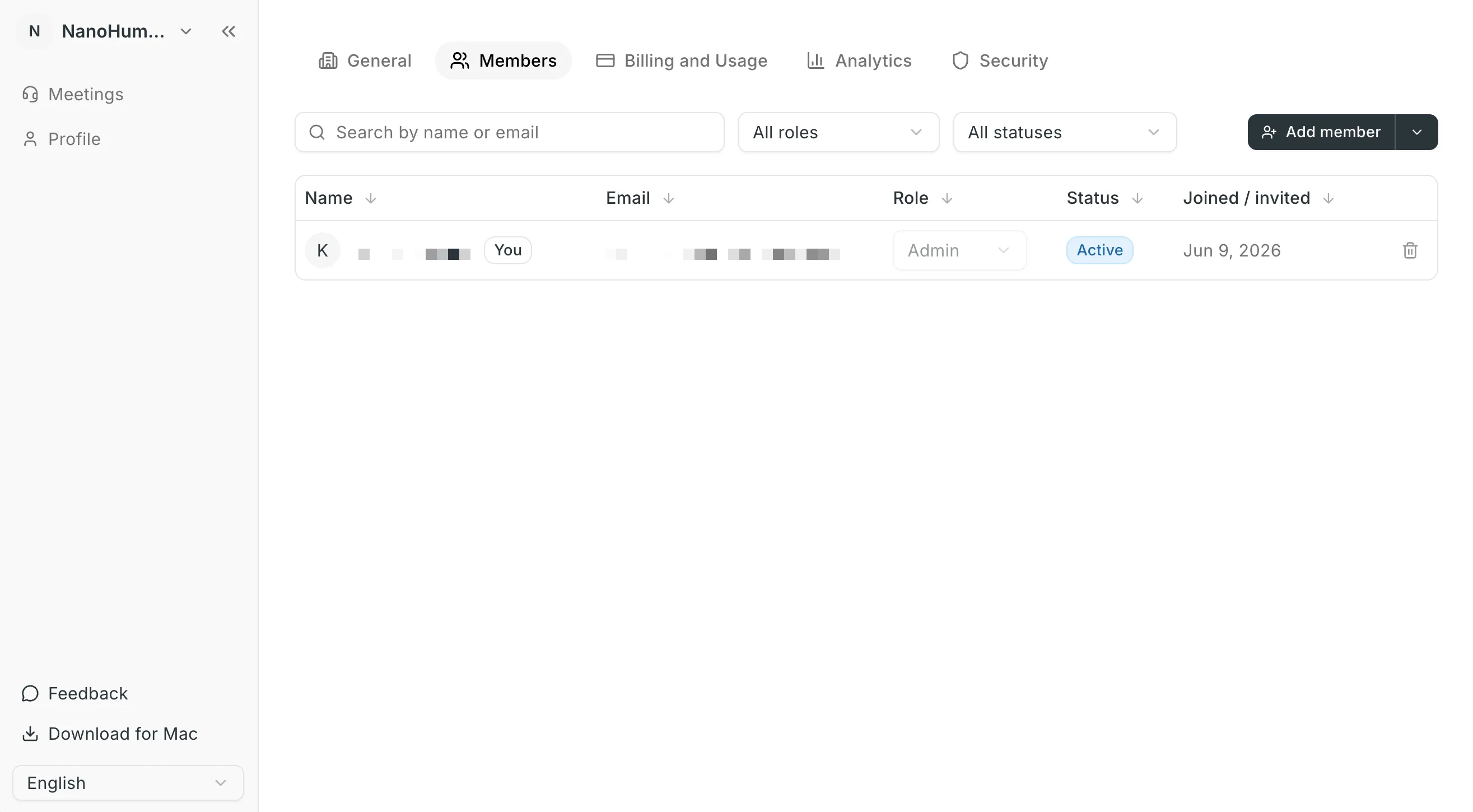 Workspace settings screen