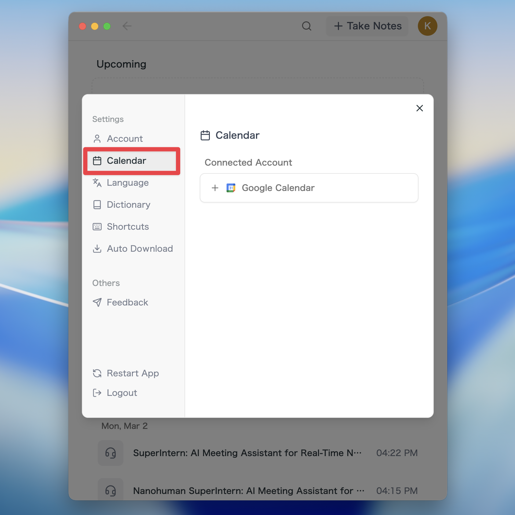 Google Calendar Setting